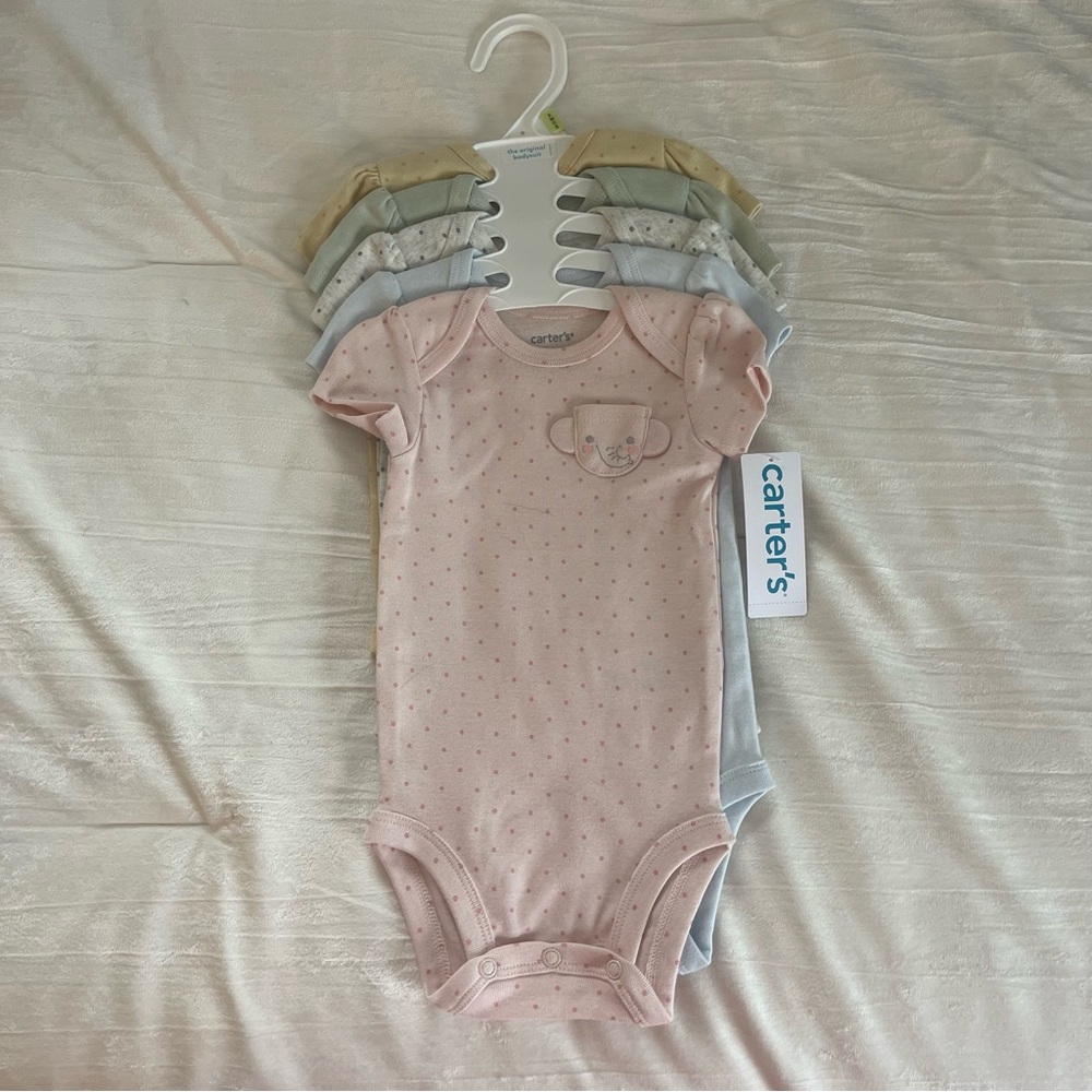 Carters baby girl 3 month bodysuits onesies NEW pink blue green animals